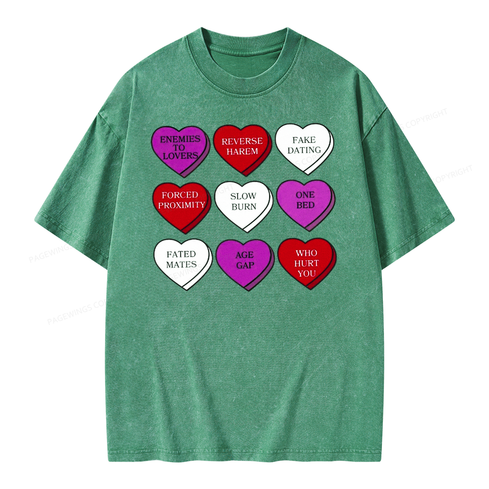Pagewings Valentine’s Day Shirt, Book Tropes Shirt Unisex Washed T-shirt