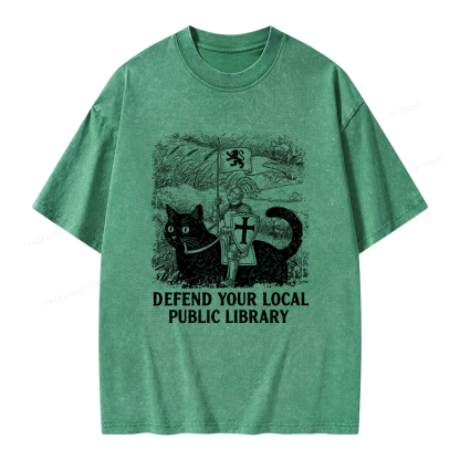 Pagewings Defend Your Local Public Library Unisex Washed T-shirt