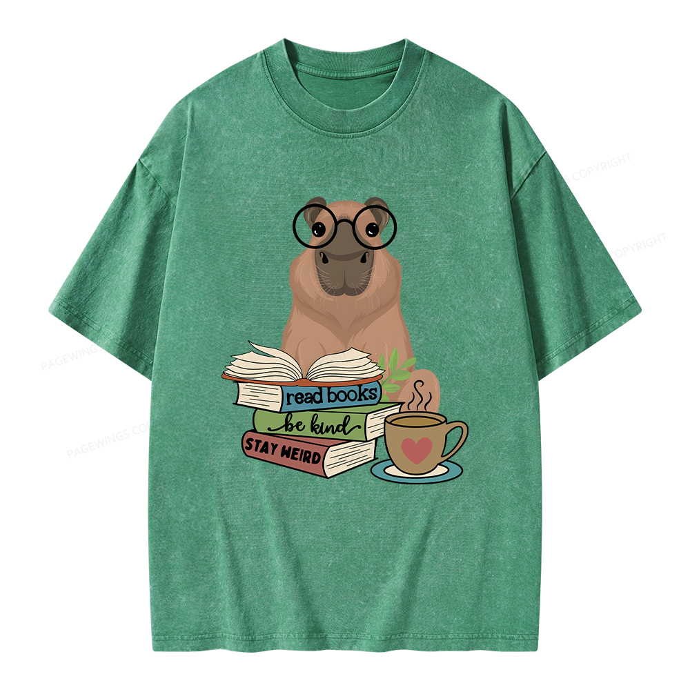 Pagewings Capybara Reading Unisex Washed T-shirt