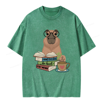 Pagewings Capybara Reading Unisex Washed T-shirt