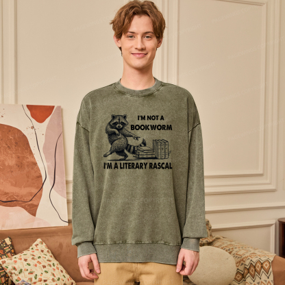 Pagewings I'm Not A Bookworm I'm A Literary Rascal Unisex Washed Sweatshirt