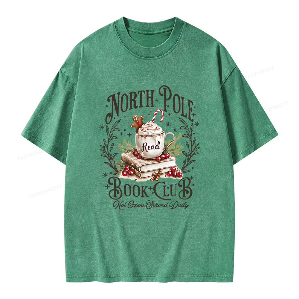 Pagewings Funny North Pole Book Club Unisex Washed T-shirt