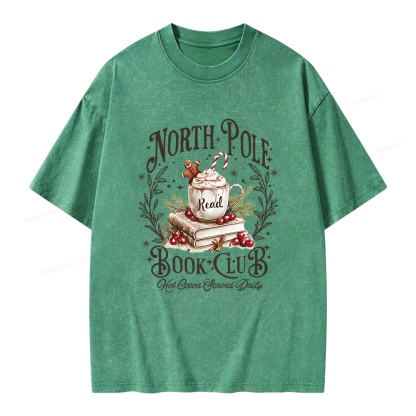 Pagewings Funny North Pole Book Club Unisex Washed T-shirt
