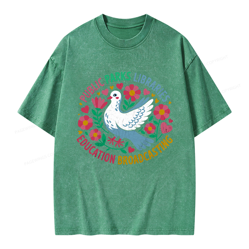 Pagewings Public Parks Libraries Education Broadcasting Unisex Washed T-shirt