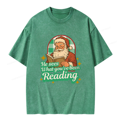 Pagewings He Sees What You've Been Reading Unisex Washed T-shirt