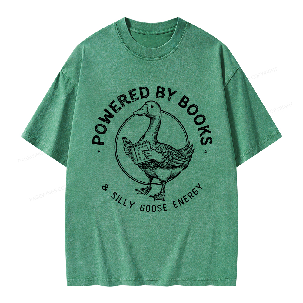 Pagewings Powered By Books & Silly Goose Energy Unisex Washed T-shirt