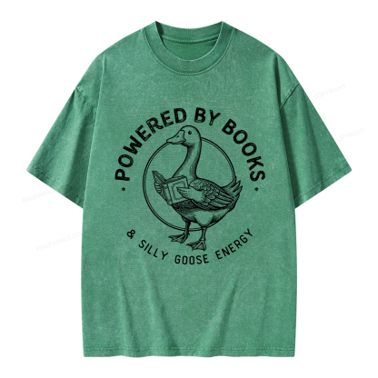 Pagewings Powered By Books & Silly Goose Energy Unisex Washed T-shirt
