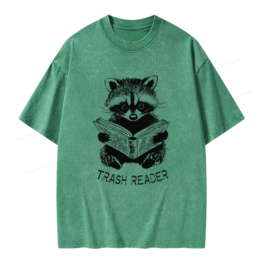 Pagewings Raccoon Reading Trash Reader Unisex Washed T-shirt