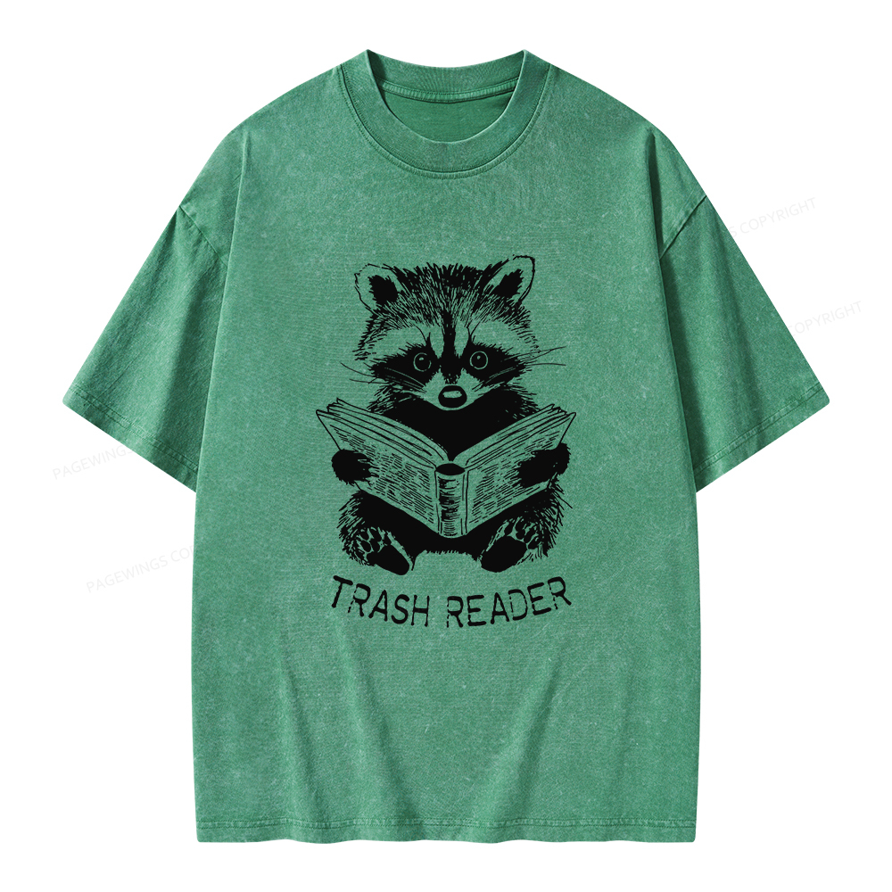 Pagewings Raccoon Reading Trash Reader Unisex Washed T-shirt