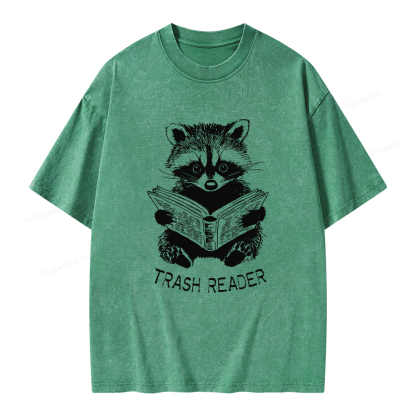 Pagewings Raccoon Reading Trash Reader Unisex Washed T-shirt