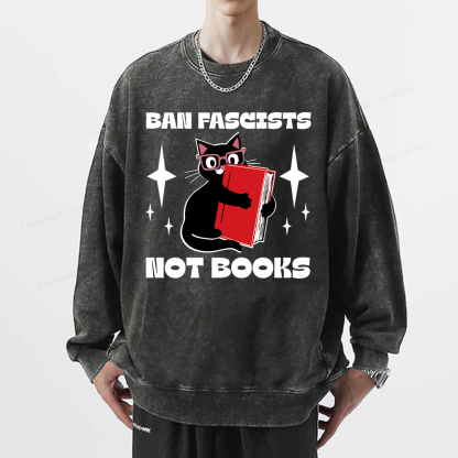 Pagewings Ban Fascists Not Books Unisex Washed Sweatshirt