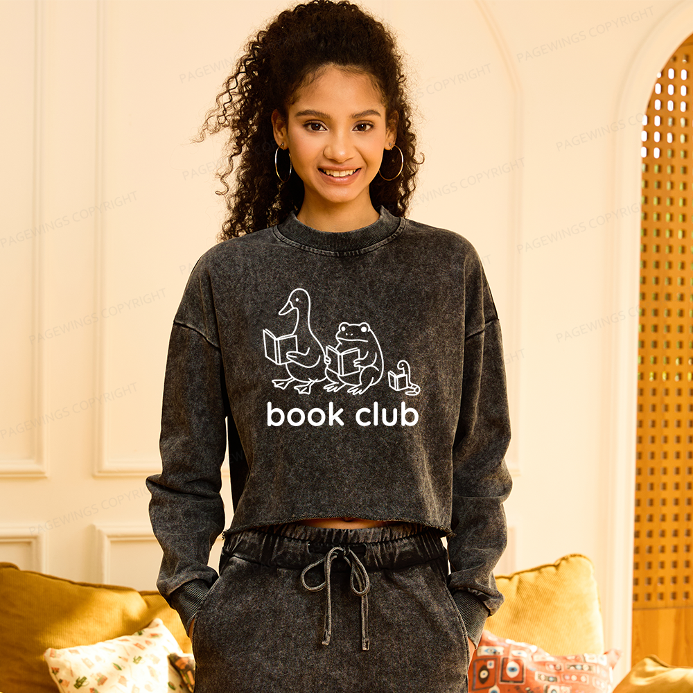 Pagewings Silly Goose Book Club Women Washed Crop Sweatshirt