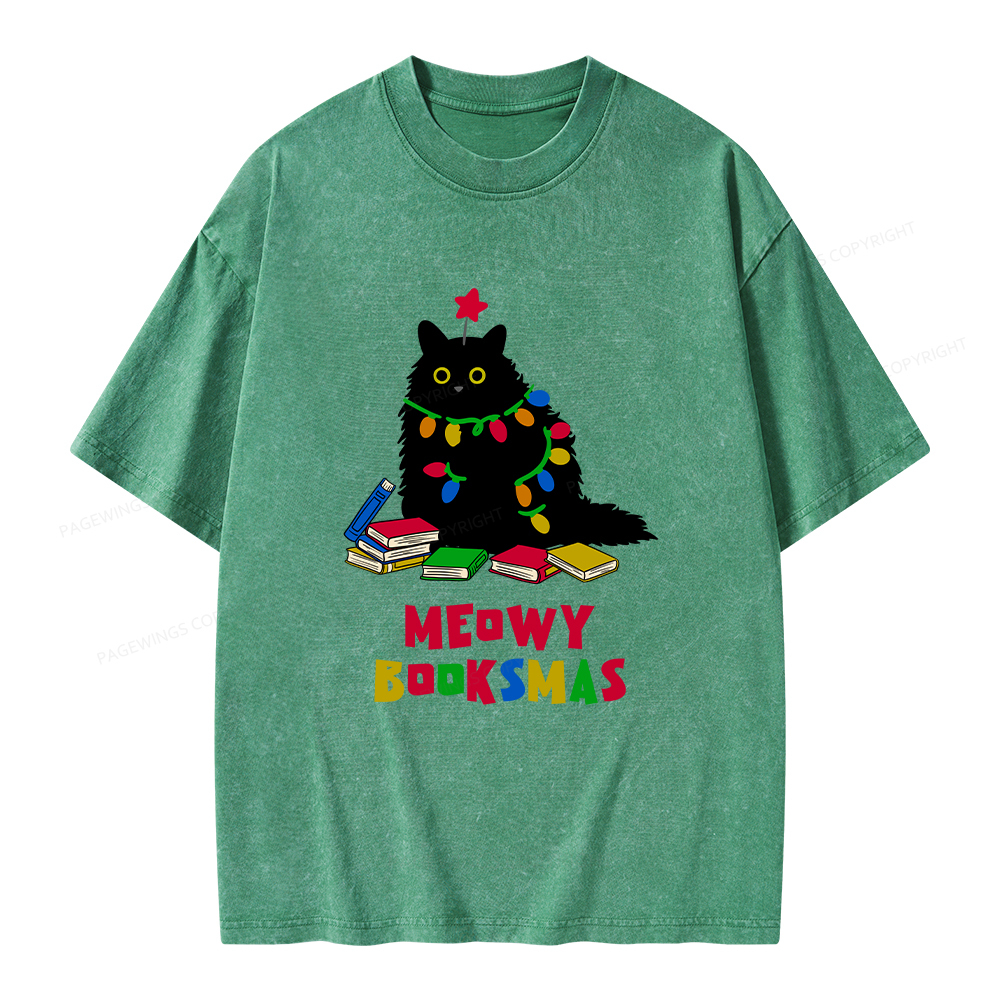 Pagewings Meowy Booksmas Unisex Washed T-shirt