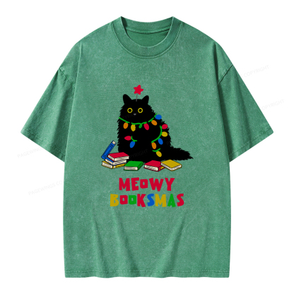 Pagewings Meowy Booksmas Unisex Washed T-shirt