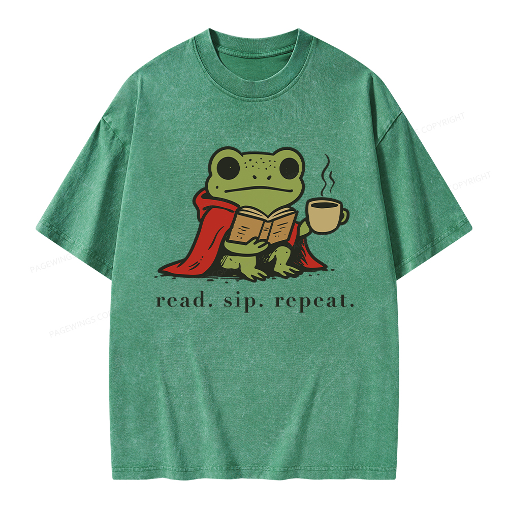 Pagewings Read Sip Repeat Unisex Washed T-shirt