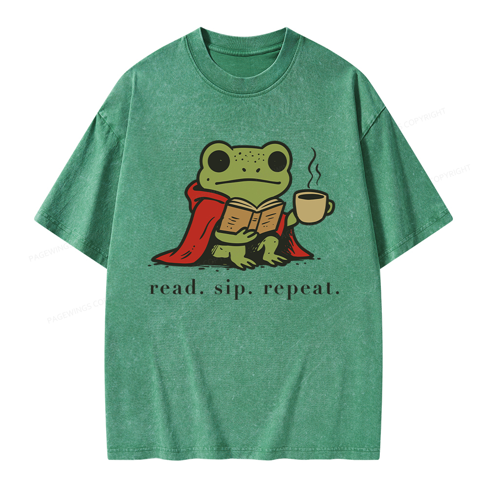 Pagewings Read Sip Repeat Unisex Washed T-shirt