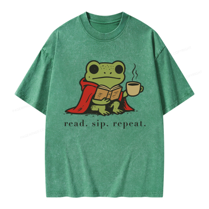 Pagewings Read Sip Repeat Unisex Washed T-shirt