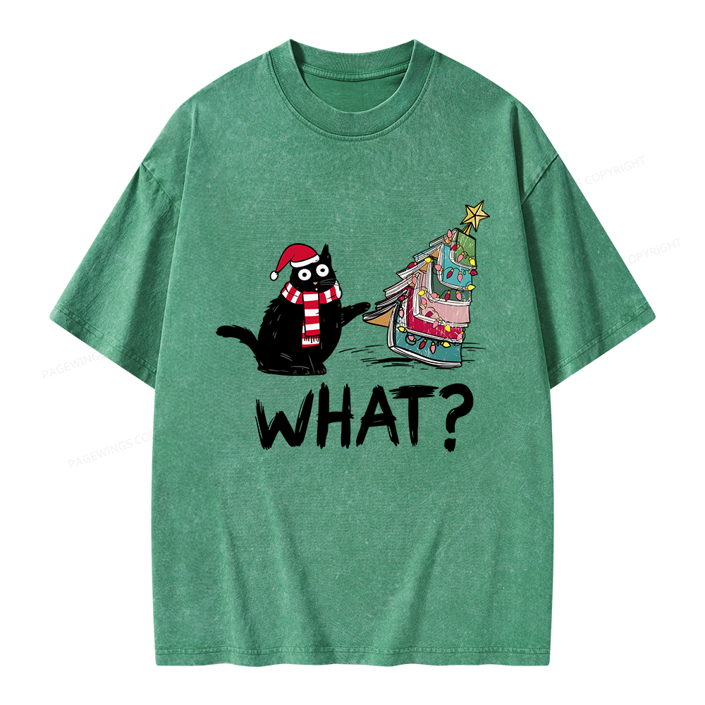 Pagewings Funny Cat Christmas Unisex Washed T-shirt