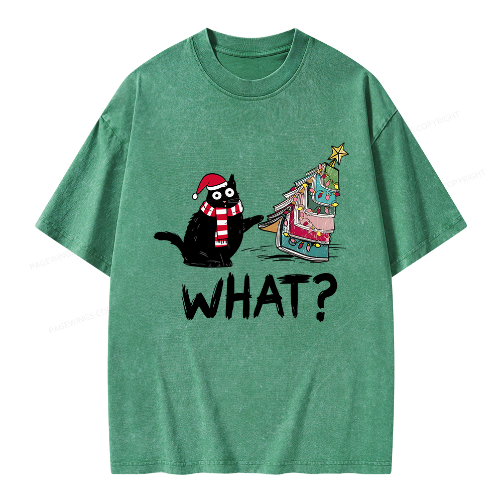 Pagewings Funny Cat Christmas Unisex Washed T-shirt