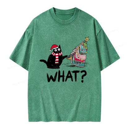 Pagewings Funny Cat Christmas Unisex Washed T-shirt