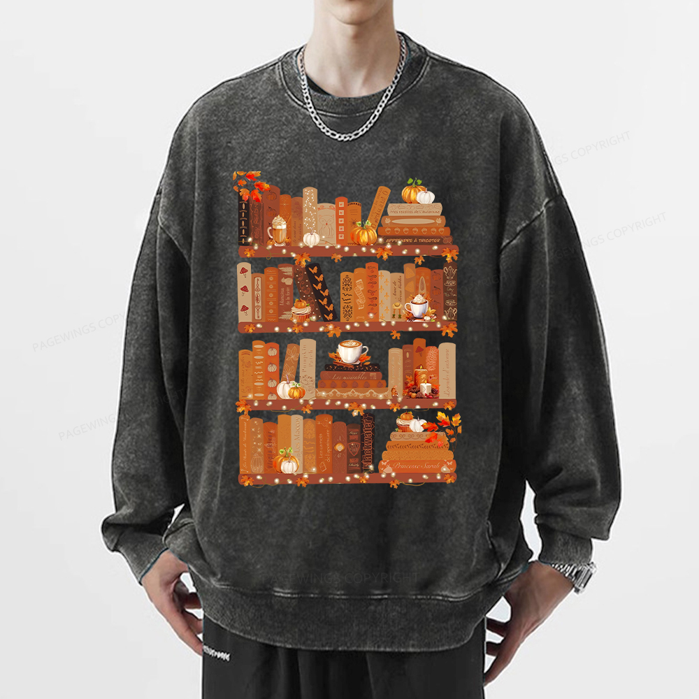 Pagewings Cozy Season Books Lover Unisex Washed Sweatshirt
