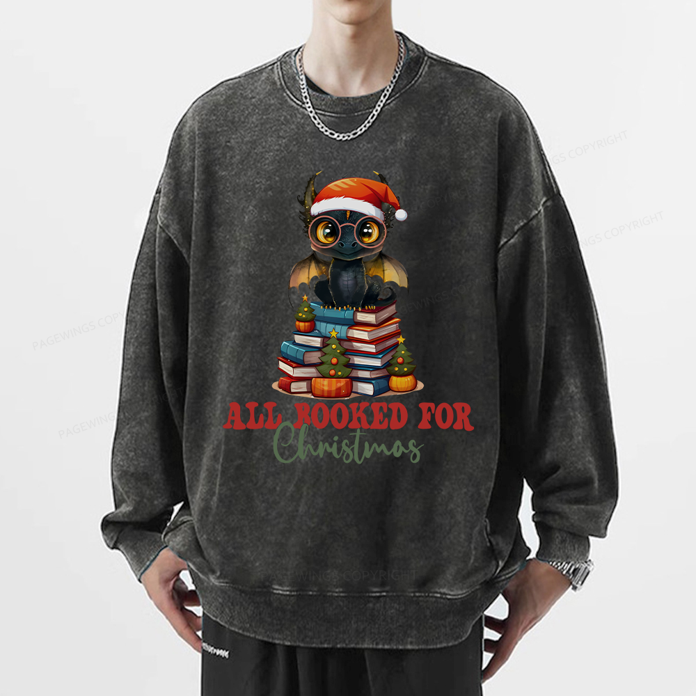 Pagewings Christmas Holiday Dragon Reader Unisex Washed Sweatshirt