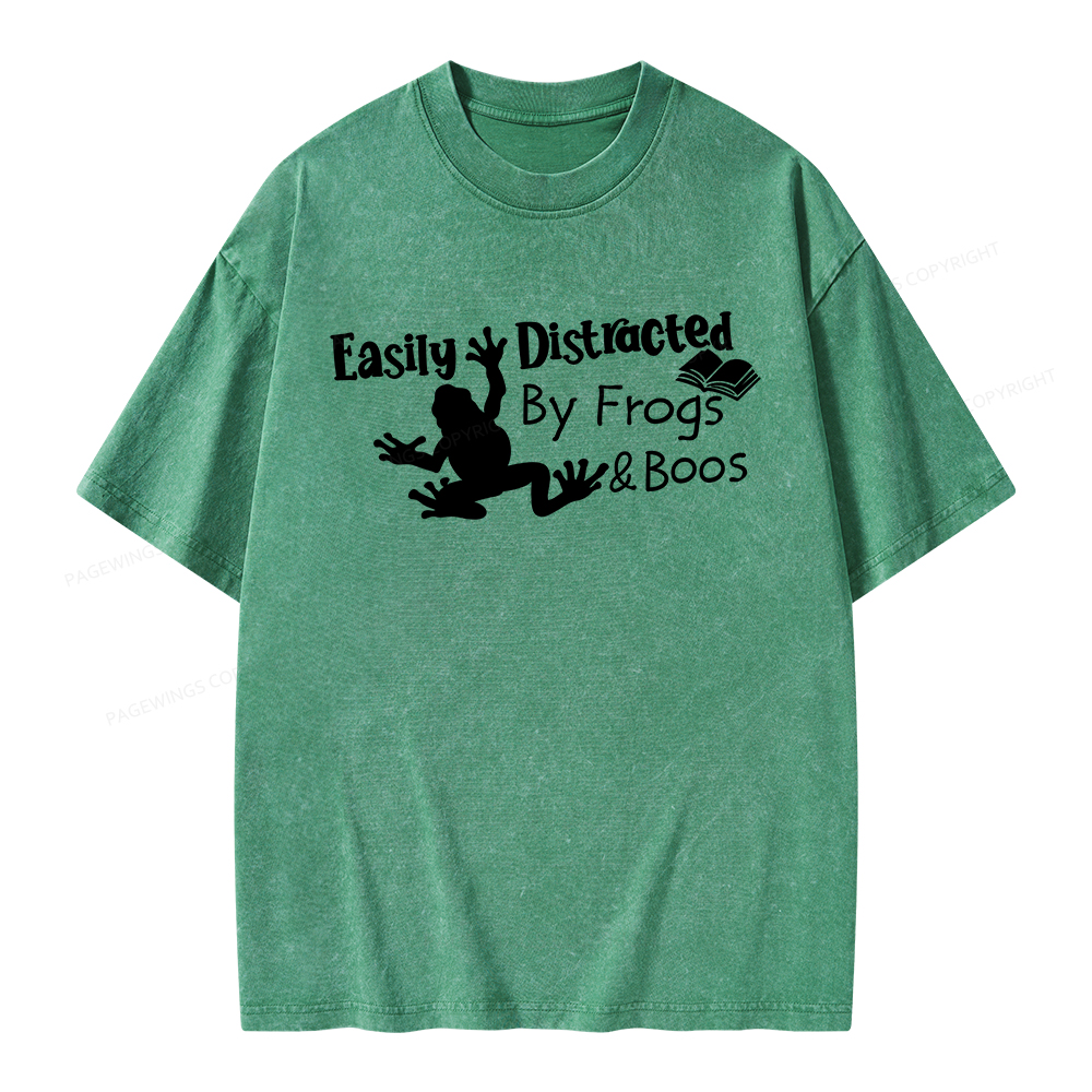 Pagewings Easily Distracted by Frogs& books Unisex Washed T-shirt