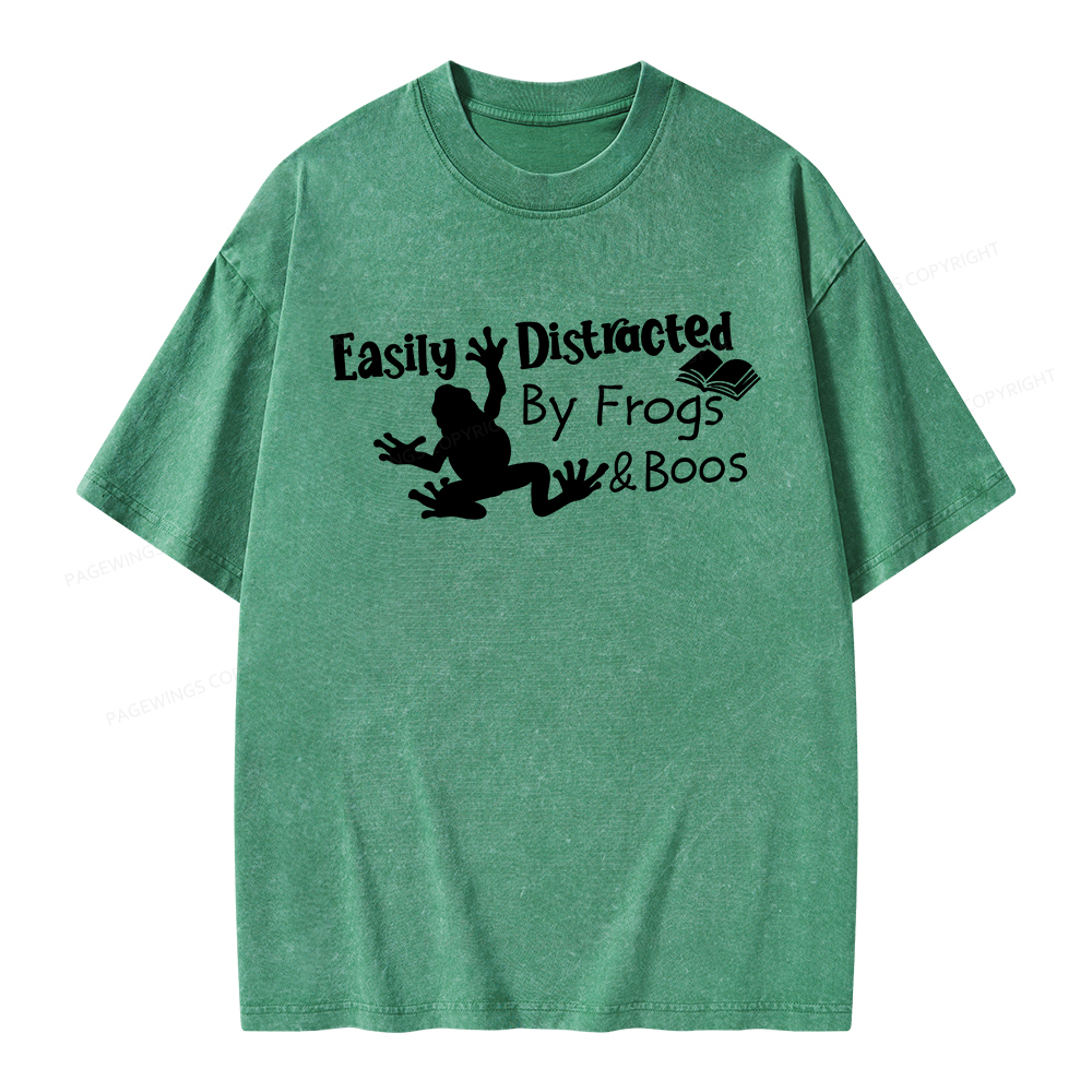 Pagewings Easily Distracted by Frogs& books Unisex Washed T-shirt