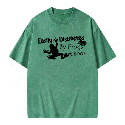 Pagewings Easily Distracted by Frogs& books Unisex Washed T-shirt