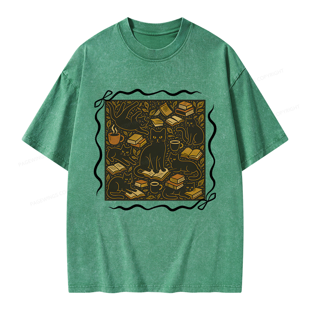 Pagewings Cats And Books Unisex Washed T-shirt