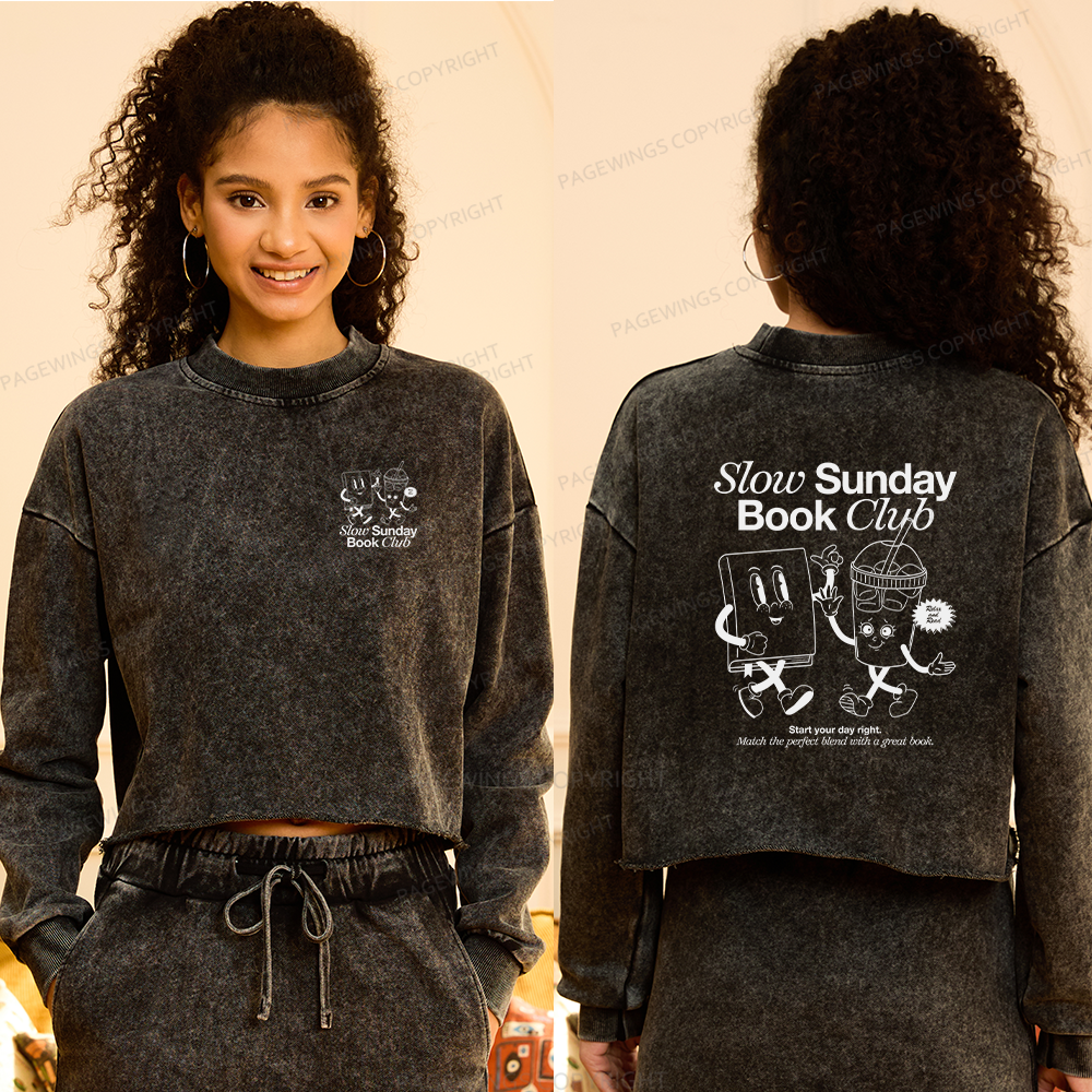 Pagewings Slow Sunday Book Club Women Washed Crop Sweatshirt