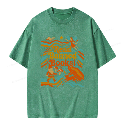 Pagewings Read Banned Books Fantasy Unisex Washed T-shirt