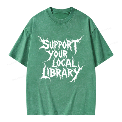 Pagewings Support Your Local Library Unisex Washed T-shirt