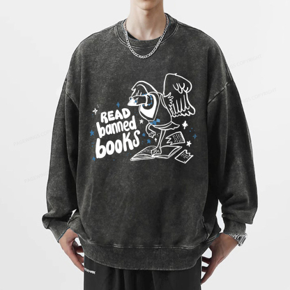 Pagewings Read Banned Book | Punk Goose T-Shirt Unisex Washed Sweatshirt