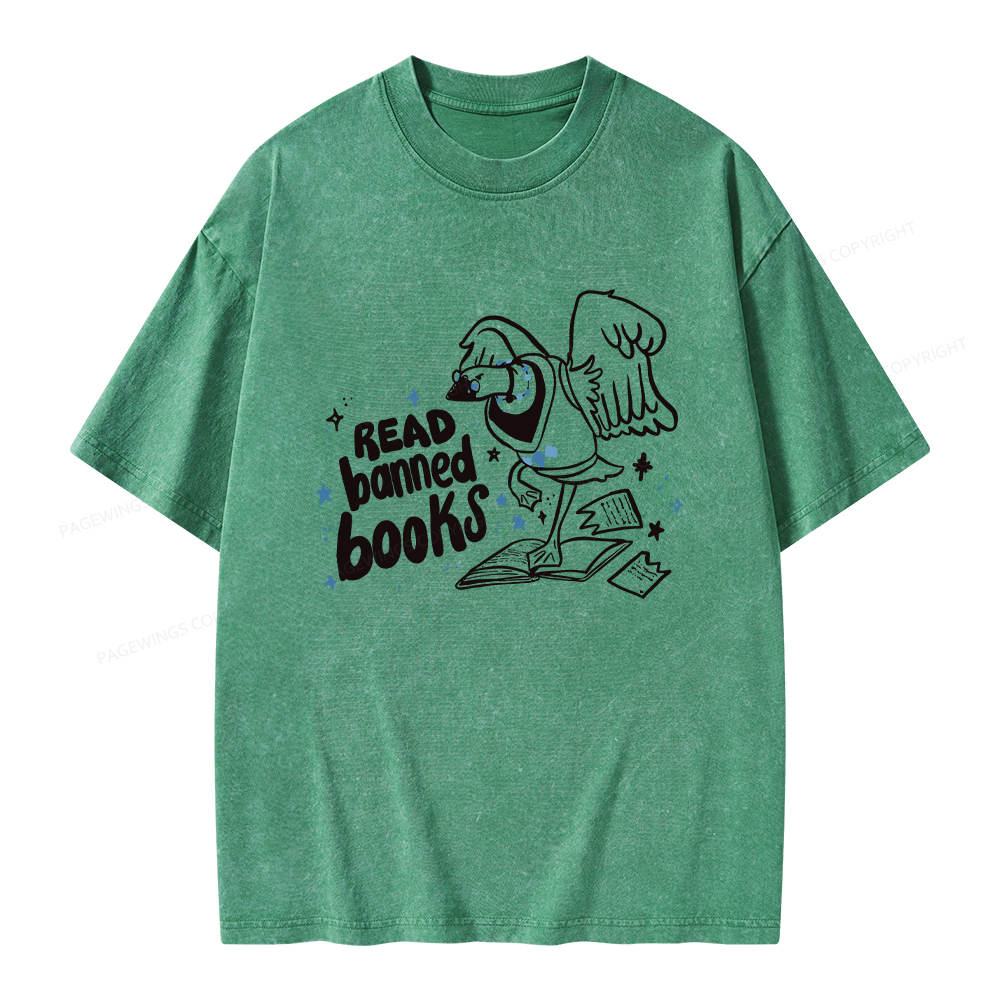Pagewings Read Banned Book | Punk Goose T-Shirt Unisex Washed T-shirt