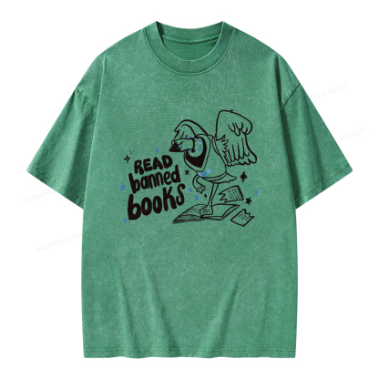 Pagewings Read Banned Book | Punk Goose T-Shirt Unisex Washed T-shirt