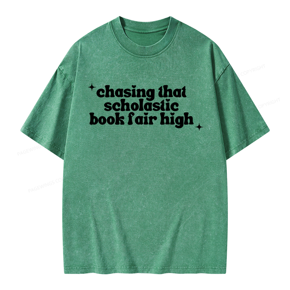 Pagewings Chasing That Scholastic Book Fair High Unisex Washed T-shirt