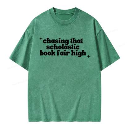 Pagewings Chasing That Scholastic Book Fair High Unisex Washed T-shirt