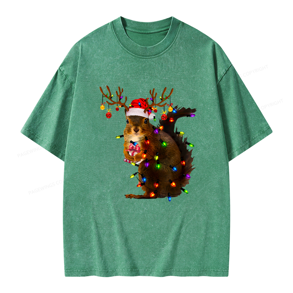 Pagewings Christmas Squirrel Lights Unisex Washed T-shirt