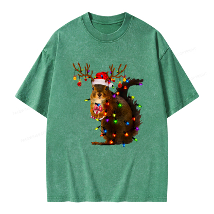 Pagewings Christmas Squirrel Lights Unisex Washed T-shirt