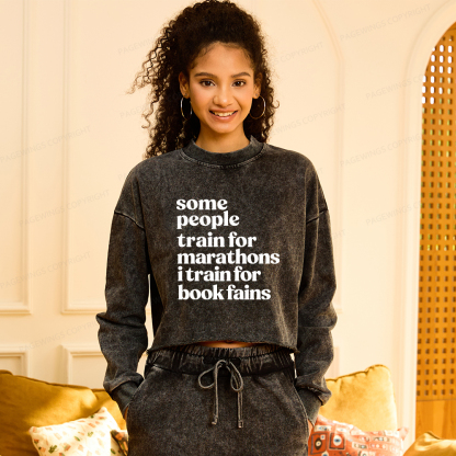 Pagewings I Train For Book Fairs Women Washed Crop Sweatshirt