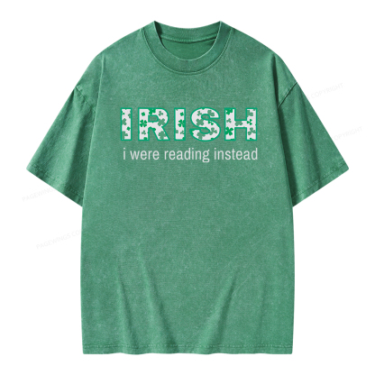 Pagewings St Patrick's Day Reading Teacher t Shirt Unisex Washed T-shirt