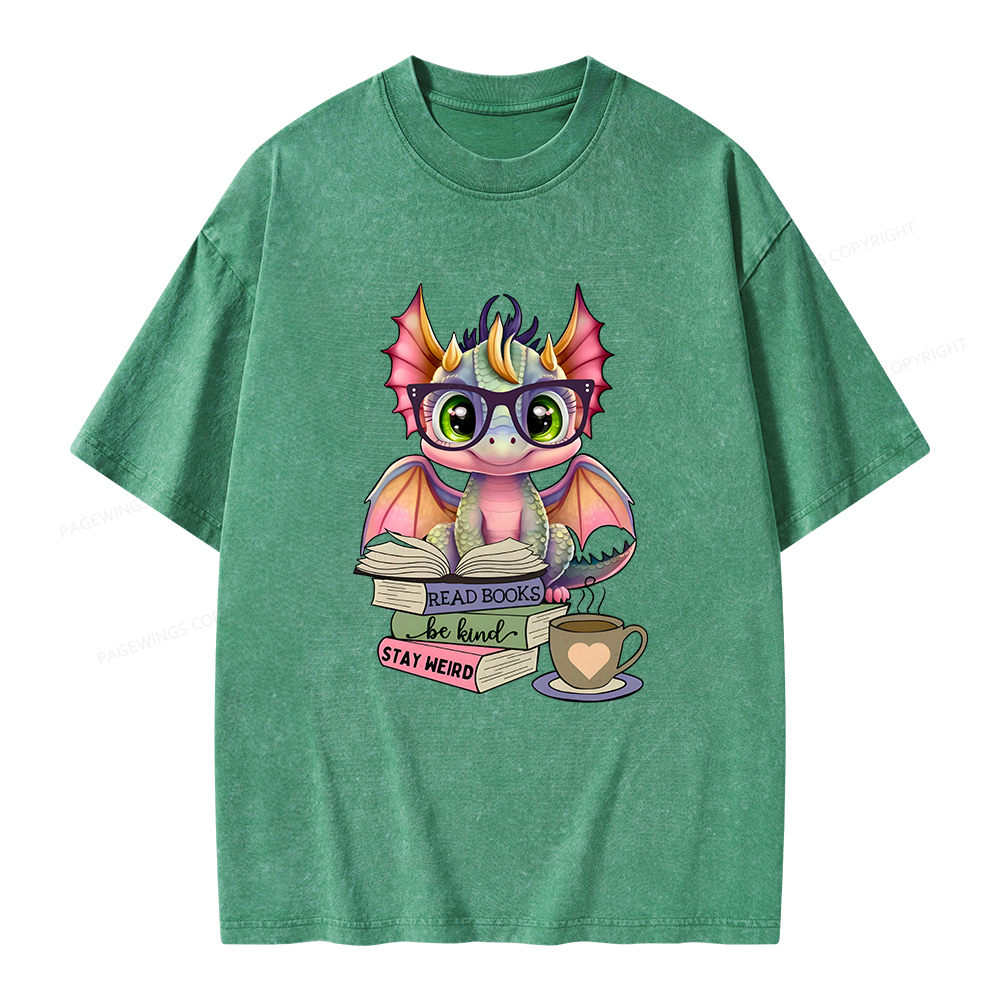 Pagewings Cute Dragon Reading Unisex Washed T-shirt