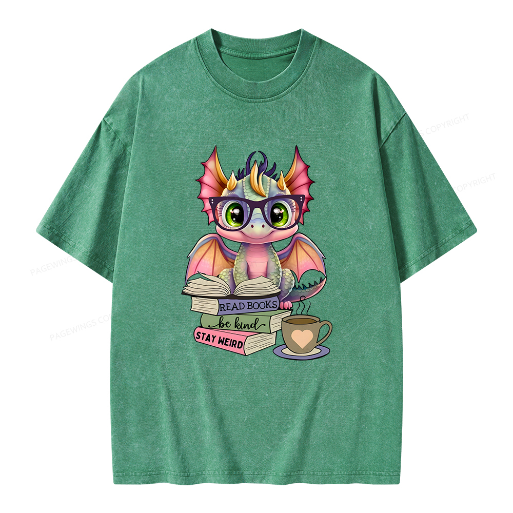 Pagewings Cute Dragon Reading Unisex Washed T-shirt