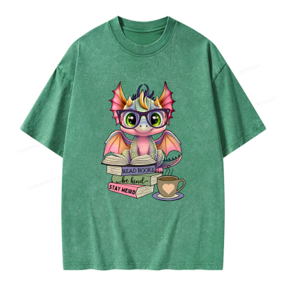 Pagewings Cute Dragon Reading Unisex Washed T-shirt