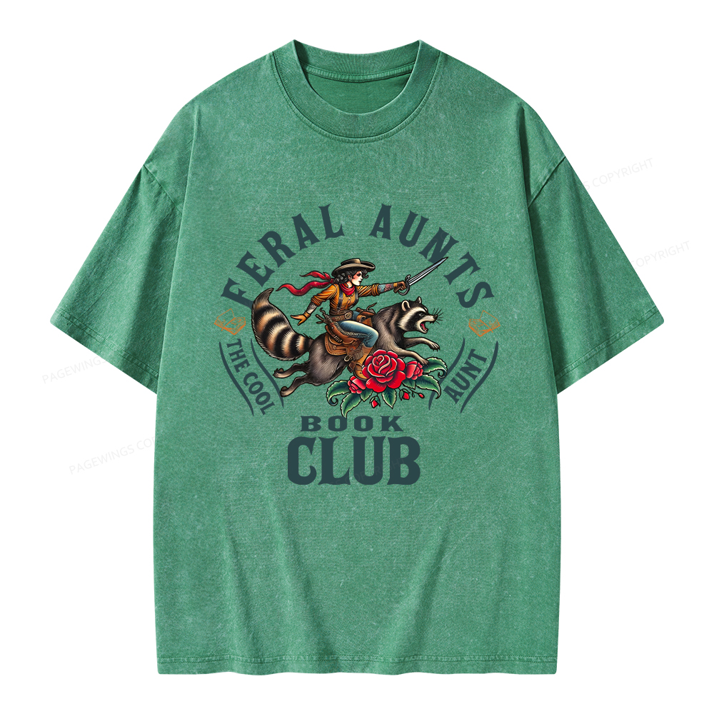 Pagewings Feral Aunt Social Book Club Unisex Washed T-shirt