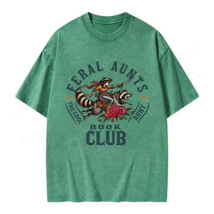 Pagewings Feral Aunt Social Book Club Unisex Washed T-shirt