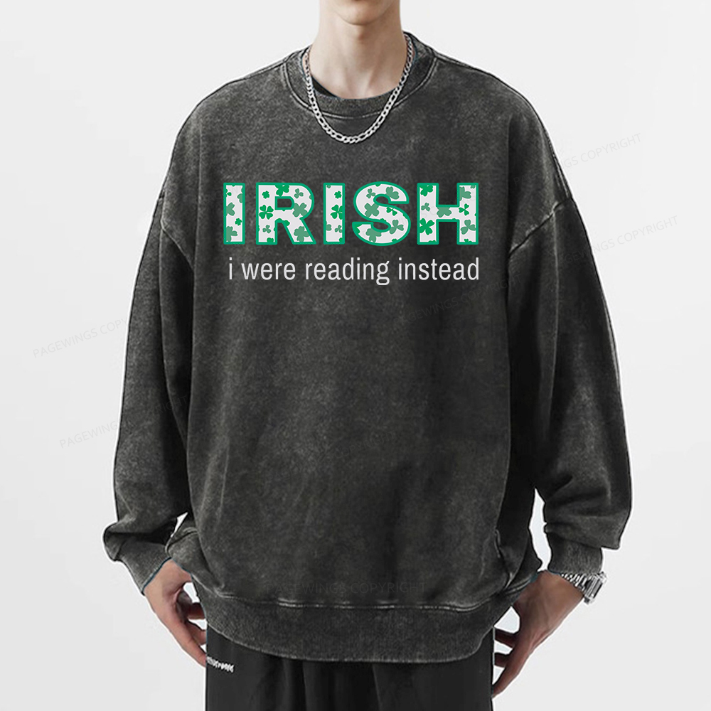 Pagewings St Patrick's Day Reading Teacher t Shirt Unisex Washed Sweatshirt