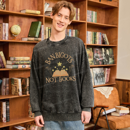 Pagewings Ban Bigots Not Books Unisex Washed Sweatshirt