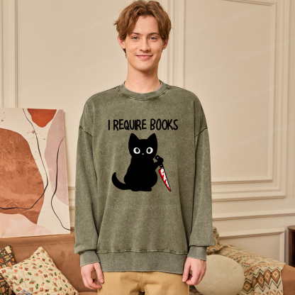 Pagewings I Require Books Unisex Washed Sweatshirt